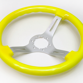 GRIP ROYAL STEERING WHEEL TRICKLE 350MM YELLOW WOOD/BRUSHED SILVER SPOKE DEEP