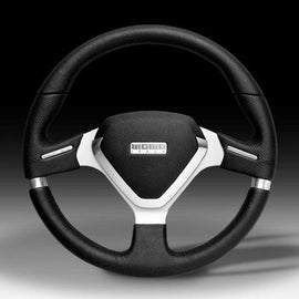 MOMO MILLENIUM EVO 350MM STEERING WHEEL BLACK LEATHER WITH SILVER SPOKE