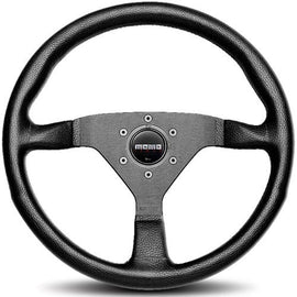 MOMO MONTE CARLO 320MM STEERING WHEEL BLACK LEATHER W/BLACK SPOKE & BLACK STITCH