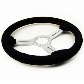 GRIP ROYAL STEERING WHEEL BASE 350MM BLACK PERFORATED LEATHER/RED/SILVER SPOKE