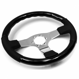 GRIP ROYAL STEERING WHEEL FIFTY BLACK 350MM BLACK WOOD/LEATHER/CHROME SPOKE DEEP