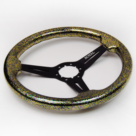 GRIP ROYAL STEERING WHEEL FLAKE BOMB 350MM GOLD FLAKE WOOD/BLACK SLOTTED SPOKE