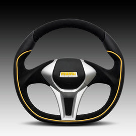MOMO GT50 350MM STEERING WHEEL UNIVERSAL BLACK LEATHER W/ ALCANTRA INSERTS