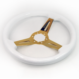 GRIP ROYAL STEERING WHEEL HALO W/FIREBALL RED FLAKE 350MM GOLD SLOTTED SPOKE