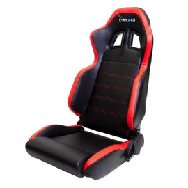 NRG PVC Sport Seat Black w/ Red Stitch and side contrast w/ logo (SOLD IN PAIRS)