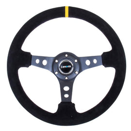 NRG 350mm Sport Steering Wheel (3" Deep) - Suede w/ Yellow Center Mark