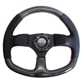 NRG CARBON FIBER STEERING WHEEL 320mm FLAT BOTTOM w/ Red stitching ST-009CFRS