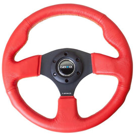 NRG 320mm Sport Leather Steering Wheel Red Leather w/ Yellow Stitching