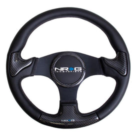 NRG CARBON FIBER STEERING WHEEL 350mm Blk frame blk stitching w/ RUBBER COVER HORN BUTTON ST-014CFBK