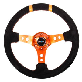 NRG RACE STYLE- 350mm Suede Sport Steering Wheel  (3" Deep) Orange w/ Orange Double Center Marking