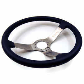 GRIP ROYAL STEERING WHEEL STAINLESS 365MM BLACK LEATHER/STAINLESS SPOKE DEEP
