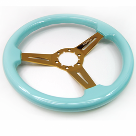 GRIP ROYAL STEERING WHEEL TIFFANYS 350MM BABY BLUE WOOD/GOLD SPOKE