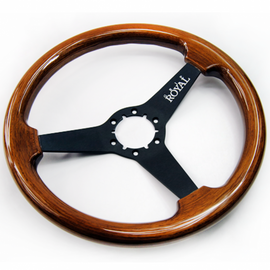 GRIP ROYAL STEERING WHEEL WALNUT KING 350MM BROWN STAIN WOOD/BLACK SPOKE