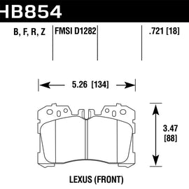 Hawk 07-17 Lexus LS460 / 08-16 Lexus LS600h Performance Ceramic Street Front Brake Pads HB854Z.721