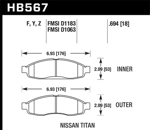 Hawk 04-06 infiniti QX56 / 05-06 Armada / 04 Pathfinder / 04-07 Titan HPS Street Front Brake Pads HB567F.694