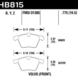 Hawk 07-16 Volvo S80 Performance Ceramic Street Front Brake Pads HB815Z.775