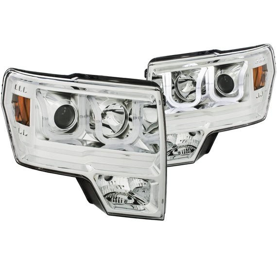 ANZO 2009-2014 Ford F-150 Projector Headlights w/ U-Bar Chrome Amber (HID TYPE) (WITHOUT HID KIT) 111352