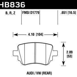 Hawk 15-17 Volkswagen Golf / 15-16 Volkswagen Golf GTI Performance Ceramic Street Rear Brake Pads HB836Z.651