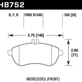 Hawk 2015 Mercedes C250 HPS Street Front Brake Pads HB752F.769