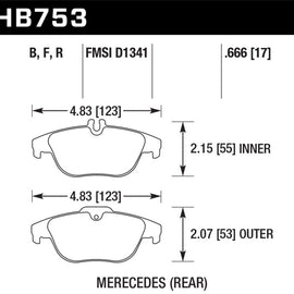 Hawk 12-15 Mercedes-Benz C250 / 08-15 Mercedes-Benz C300/C350 HPS 5.0 Rear Brake Pads HB753B.666