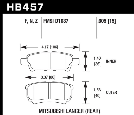 HAWK HB457F.605 HPS Performance Street Brake Pads Mitsubishi Outl&er 2005-2006 M HB457F.605