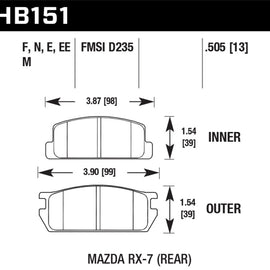 Hawk Mazda RX-7 Black Race Rear Brake Pads HB151M.505