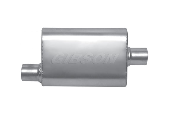 Gibson MWA Superflow Offset/Center Oval Muffler - 4x9x14in/2.25in Inlet/2.25in Outlet - Stainless BM0100