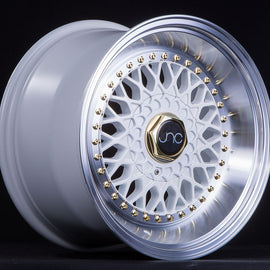 JNC 004S White Machined Lip Gold Rivets 18x9.5 5x100/5x114.3 +30 Wheel/Rim 935887339545