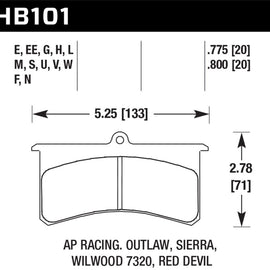 Hawk AP Racing Essex / Brakeman / CNC / Coleman / Outlaw / Wilwood DTC-70 Race Brake Pads HB101U.800