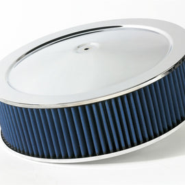 aFe MagnumFLOW Air Filters Round Racing P5R A/F Chrome Assy 14x4: Blk/Blue E/M 18-21402
