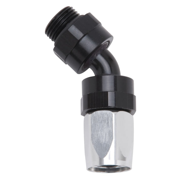 Russell Performance Hose End #8 to #8 Radius Inlet Port 45 Deg Blk/Clr 612453