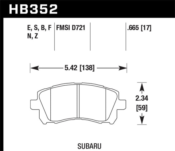 Hawk 02-03 WRX / 98-01 Impreza / 97-02 Legacy 2.5L / 98-02 Forester 2.5L Blue 9012 Front Race Pads HB352E.665