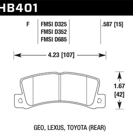 Hawk 87 Toyota Corolla FX16 / 92-96 Camry V6 HPS Street Rear Brake Pads HB401F.587