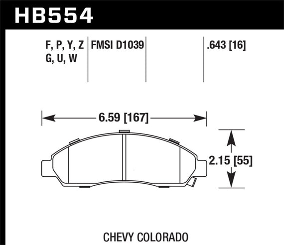 Hawk 04-08 Chevrolet Colorado LS/LT/WT DTC-70 Race Front Brake Pads HB554U.643