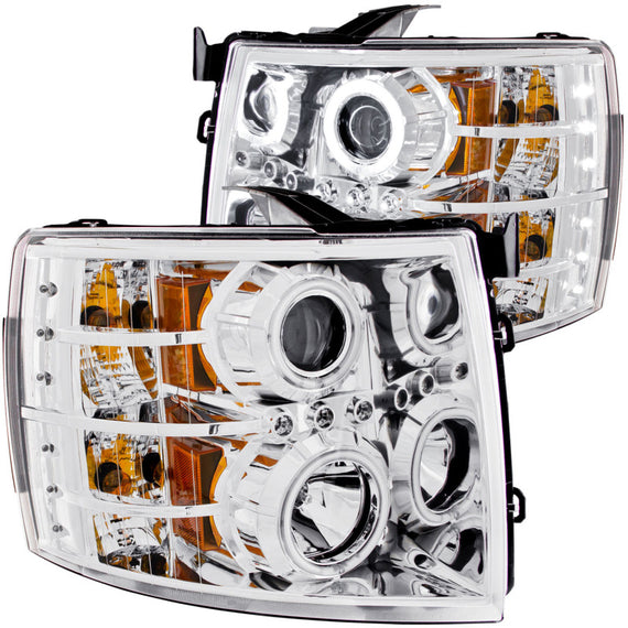 Anzo 111086 Chrome Clear CCFL Halo Projector Headlights LED for 07-14 Silverado 111086