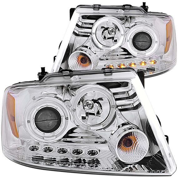 ANZO 2004-2008 Ford F-150 Projector Headlights w/ Halo and LED Chrome G2 111203