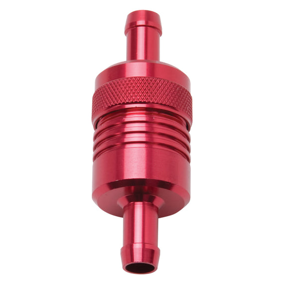 Edelbrock Fuel Filter Aluminum 3In X 01/ 1/8In 3/8In Inlet/Outlet Red 8139