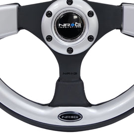 NRG Reinforced Steering Wheel (320mm) Blk w/Silver Trim & 5mm 3-Spoke RST-001SL