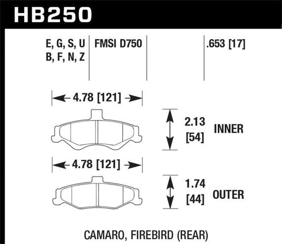 Hawk 98-02 Chevrolet Camaro SS/Z28 / 98-02 Pontiac Firebird Blue 9012 Race Rear Brake Pads HB250E.653