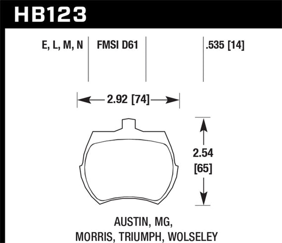 Hawk 66-79 MG Midget / 75-80 Triumph TR7 Black Front Race Brake Pads HB123M.535
