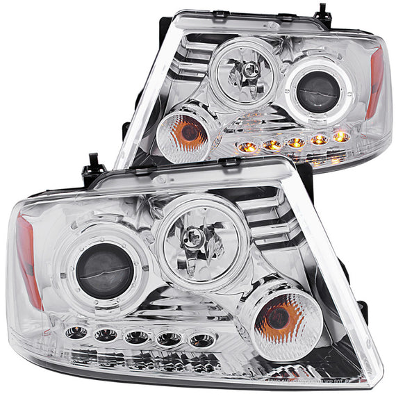 ANZO 2004-2008 Ford F-150 Projector Headlights w/ Halo and LED Chrome 111029