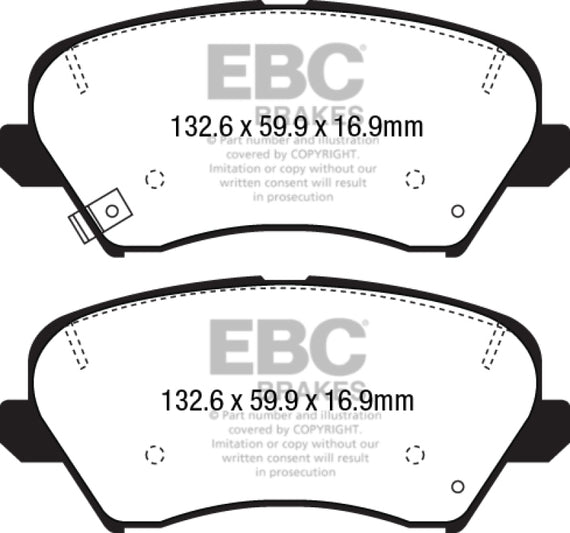 EBC 16+ Hyundai Veloster 1.6 Ultimax2 Front Brake Pads UD1828