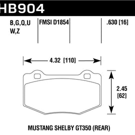 Hawk 15-17 Ford Mustang DTC-30 Rear Race Pads HB904W.630