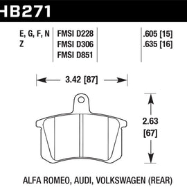 Hawk 98-02 Audi A4 Quattro Blue 9012 Race Rear Brake Pads HB271E.605
