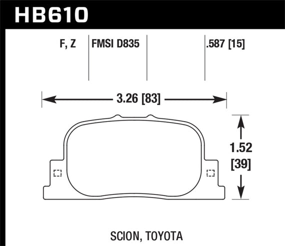 Hawk 05-09 Scion tC / 00-01 Lexus ES300 Performance Ceramic Street Rear Brake Pads HB610Z.587