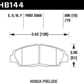 Hawk 92-96 Honda Prelude (w/o V-Tec) DTC-70 Race Front Brake Pads HB144U.719