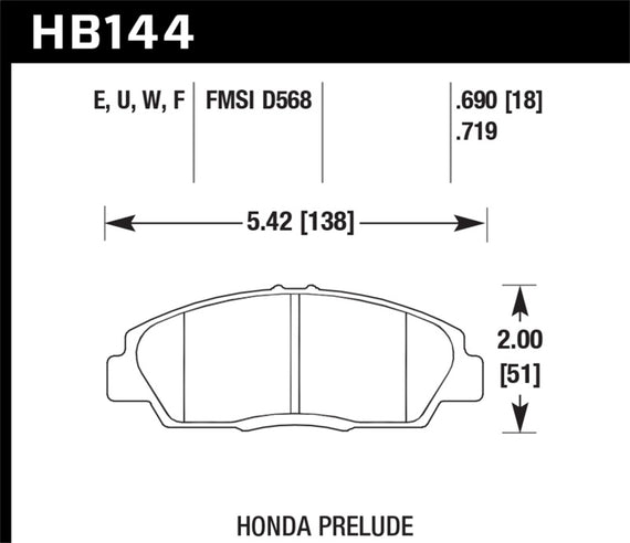 Hawk 92-96 Honda Prelude (w/o V-Tec) DTC-70 Race Front Brake Pads HB144U.719