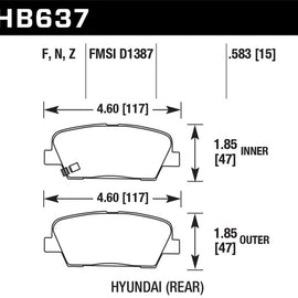 Hawk 09-10 Hyundai Genesis Sedan V8 HPS Street Rear Brake Pads HB637F.583