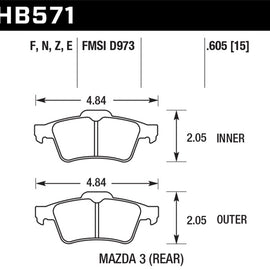 Hawk 07-09 Mazdaspeed3 / 06-07 Mazdaspeed6 / 06-07 Mazda3 HP+ Street Rear Brake Pads HB571N.605