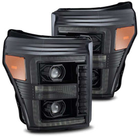 AlphaRex 11-16 Ford F-250 SD PRO-Series Projector Headlights Plank Style Alpha Black w/Seq Signal 880140